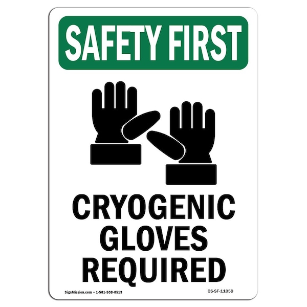 OSHA Sign, Cryogenic Gloves Required W/ Symbol, 14in X 10in Aluminum, 10" W, 14" H, Portrait